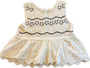POL Tank Top Womens M Ivory Crochet Lace Peplum Eyelet Hem Boho Sleeveless
